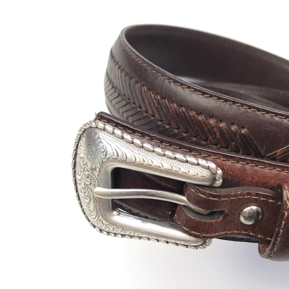 Nocona Womens Brown Leather Belt Engraved Buckle